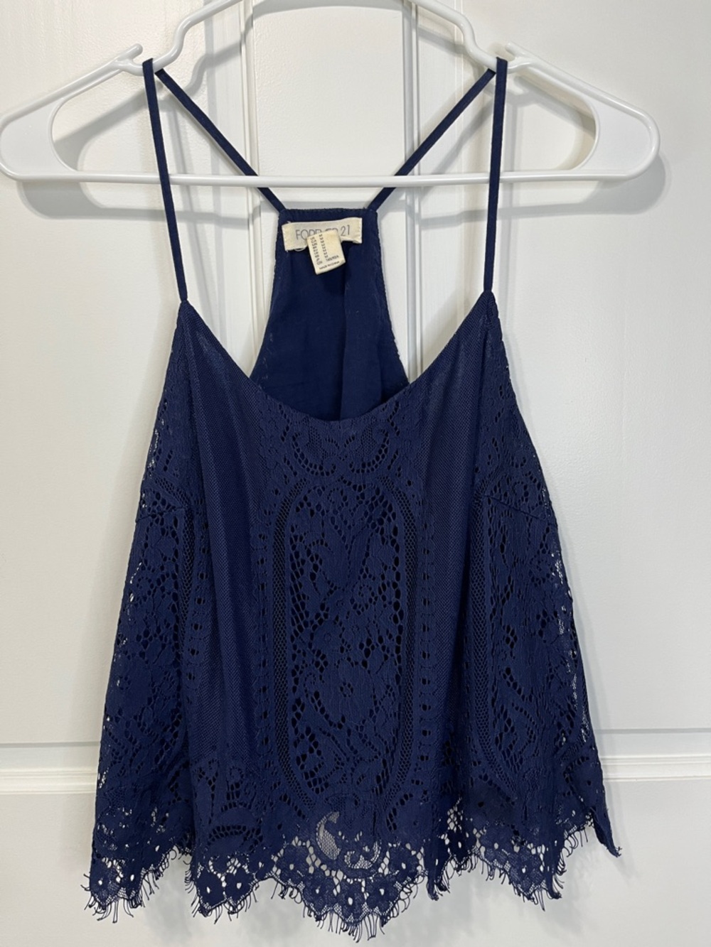 Forever 21 Navy Blue Lace Crochet Cami Crop Top Tank Size M Racerback Boho